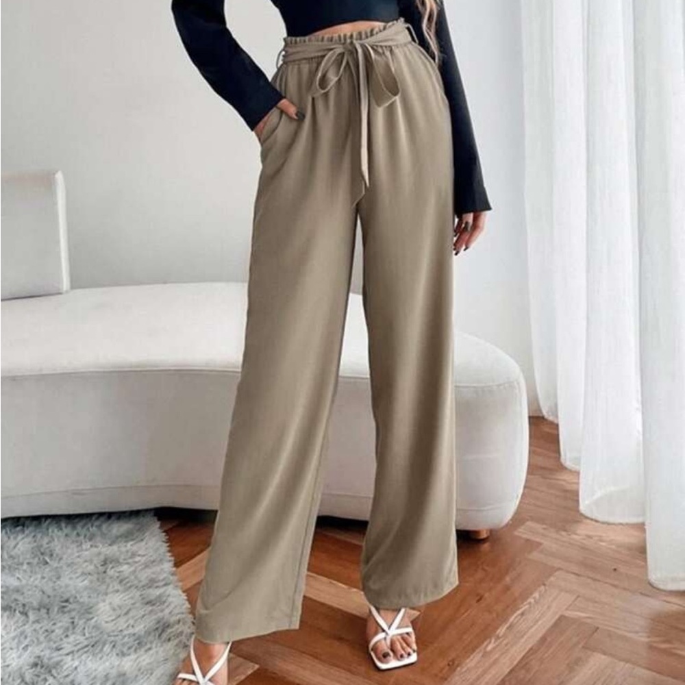 Taupe Wide-Leg Trousers